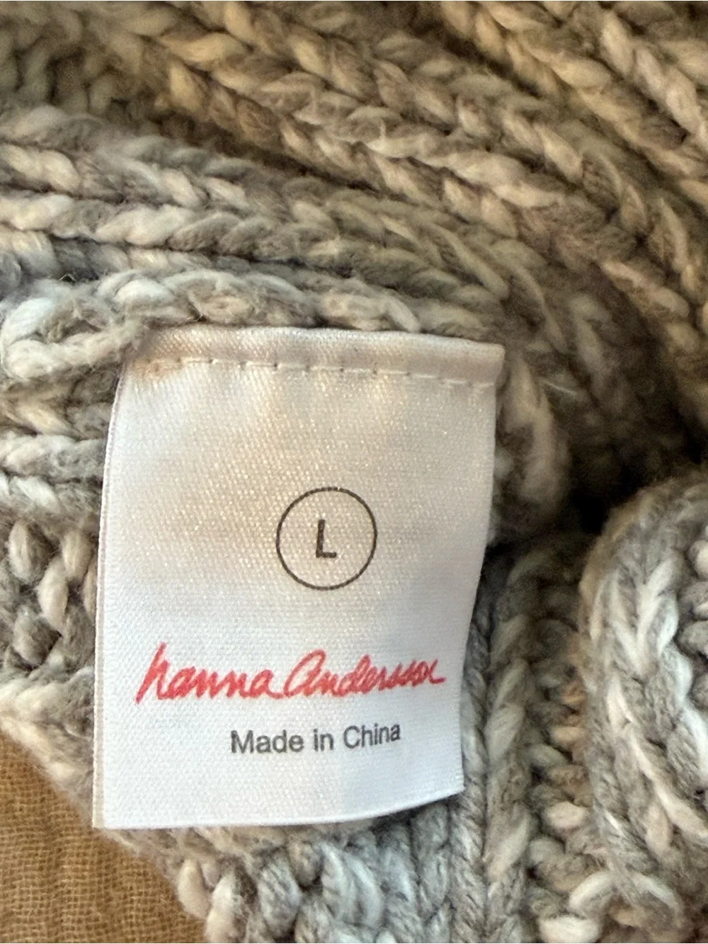 Hannah Anderson Gray Cotton Wool Blend Puff Ball Knit Hat, size Large